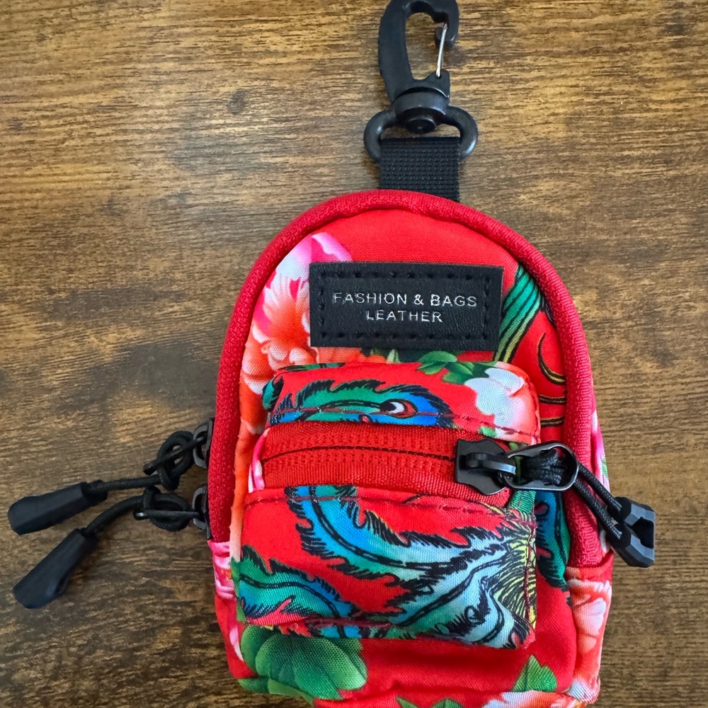 Red Floral Mini Backpack Keychain bag charm
